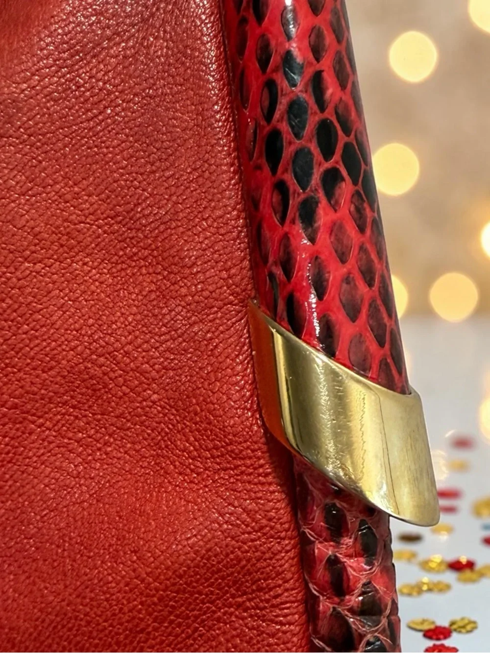Jimmy Choo Solar Hobo Red Leather Exotic Snakeskin Trim Made Italy